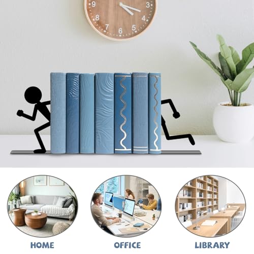 Metal Bookends Running People Book Ends for Shelves - color: Black - 1 Pair Running People
