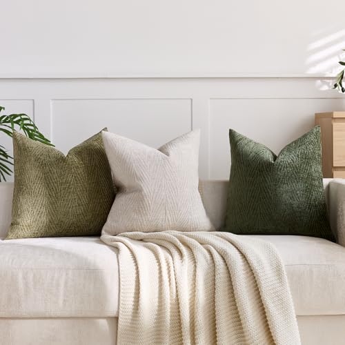 Throw Pillow Covers 16x16 Inch Set of 2, Textured Leaf, Green - color: Green, size: 16" x 16" (Pack of 2)
