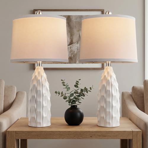 WIHTU 24'' Modern Ceramic Table Lamps Set of 2, White Lamps for Bedroom - color: White