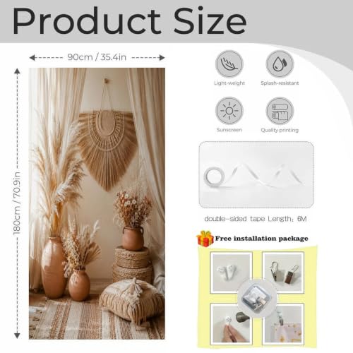 Boho Wall Hanging Rattan Decor Pampas Grass Vase Woven Pillow Natural Fiber Rug Door Curtain 70 X 35.4 Inch, Privacy Door Cover Decorative Room Divider Curtain Hanging Doorway Window Panel for - color: Boho Wall Hanging Rattan Decor Pampas Gra