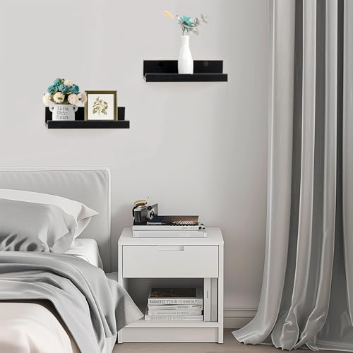 Muzilife 12" Small Floating Shelves Wood Wall Shelf with Lip, 4Pcs, Black - color: Black, size: 12"-4pcs