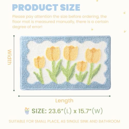 Modern Bathroom Rug Cute Flower Bath Mat Super Absorbent Non Slip Carpet Machine Washable Bath Tub Mat Soft Microfiber Bath Mat for Bedroom, Shower and Kitchen (23"x16", Blue) - color: Blue Flowers, size: 1'4" x 1'11" (Rectangular)
