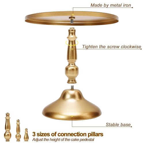 Set of 3 Gold Cake Stands, Metal Round Cake Holder Dessert Pie Pizza Display Stand 8" 10" 12" Serving Tray Decoration for Wedding Celebration Party Birthday Baby Shower - color: Gold