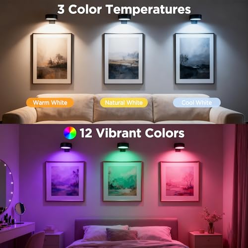 4-Pack Picture Lights for Wall, Rechargeable Wireless Poster Lights, Black - color: Black