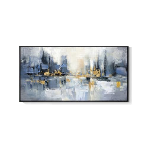 Extra Large Framed Blue Abstract Modern Wall Art for Living Room, 60x30 In - color: Blue, size: 60"L x 30"W