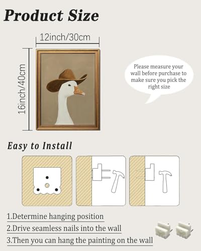 KBKBART Gold Framed Wall Art Western Silly Cowboy Goose Wall Decor 12x16in - color: Cowboy Goose, size: 16"L x 12"W