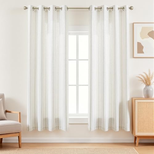 Grey Striped Linen Curtains,Light Filtering Drapes,2 Panels,52x63 - color: Grey, size: 52"W x 63"L (Pack of 2)