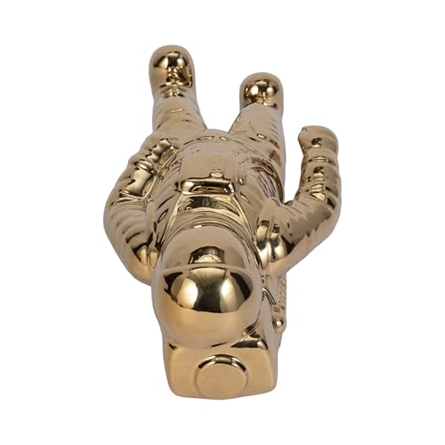 Ceramic Astronaut Statue Figurine for Home Decor - Decorative Sculpture for Bathroom, Office, and Living Room - Modern Ornaments for Shelf, Desk, and Coffee Table Accent - 12", Gold & Metallic