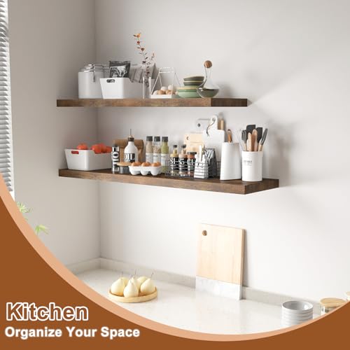Large Floating Shelves for Wall 24" W x 12" D x 1.2" H Deep Floating Shelves 1 Pack Floating Shelf Large Storage Space Wall Mount Shelf for Living Room Kitchen Bathroom Rustic Brown - color: Rustic Brown, size: 24 Inch