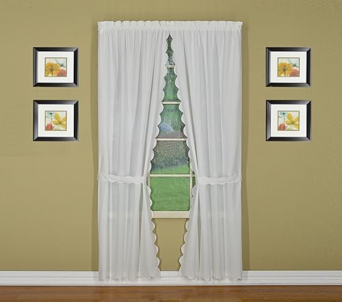 Today's Curtain, Orleans Scallop Curtain, White 45" Panel Pair and Tieback,4-Piece-Set, 60" W x 45" L, White - color: White, size: 60"W x 45"L (Pack of 1)