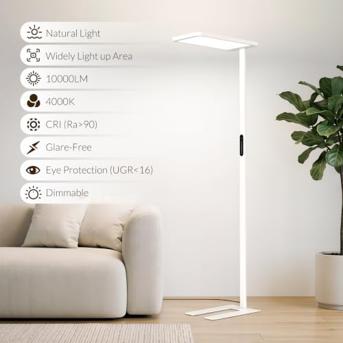 76.9" LED Floor Lamp, 100W/10000LM Eye-Care Reading Light - color: White