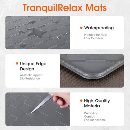 TranquilRelax 2-Piece Kitchen Mats, Cushioned Non-Slip Floor Mats, Grey - color: Grey, size: 2-Piece | 30"+59" | Standard