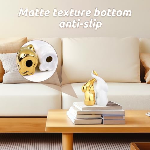 QINJIEJIE Golden Elephant Statue Figurines Loving Elephant Gift for Couples - color: Golden & White