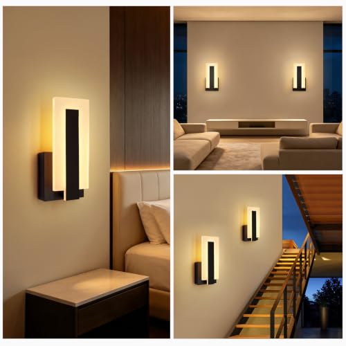 9.8 Inch Hardwire Wall Sconces Set of Two,Black 3CCT Dimmable Wall Lights - size: 9.8in-Hardwired
