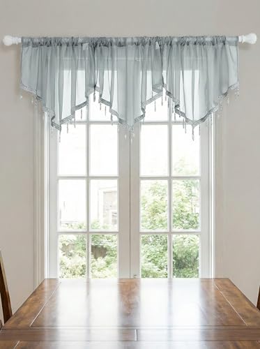 Molaxhome Swag Curtain Scalloped Curtain Valance Drape Sheer Lace Panel 1pc - color: Grey