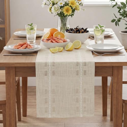 Artoid Mode Beige Embroidered Blend Farmhouse Hollow Table Runner, Seasonal Rustic Kitchen Dining Table Decoration for Home Party Decor 13x72 Inch - color: Beige, size: 13" x 72", Table Runner