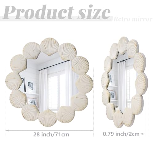 Round Wall Mirror,28" Scalloped Wavy Bathroom Circle Decor Mirrors - size: 28"L x 28"W