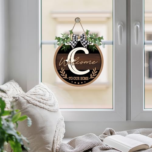 Monogram Letter C Front Door Sign, Welcome to Our Home Family Last - color: C
