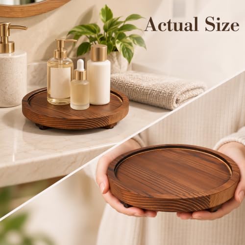 DEBETOOL Round Rustic Wood Decorative Tray