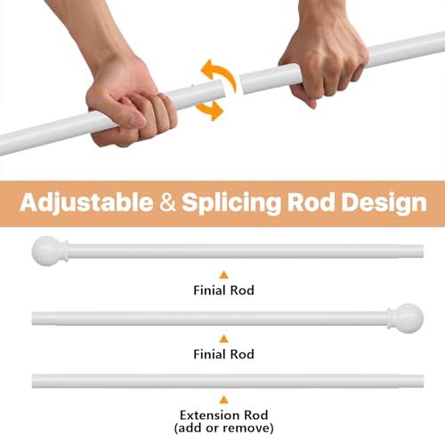 White Curtain Rods for Windows 30 to 62 inch, Splicing Adjustable 5/8 Diameter Curtain Rod Set, Decorative Standard Drapery Rod for Living Room, Heavy Duty Metal Curtain Pole, Easy Install - White - color: White, size: 30 to 62 inch