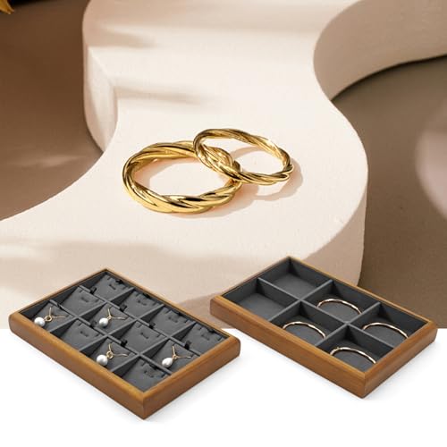 Oirlv Dark Grey Wood Jewelry Pendant Display Tray - color: Grey, size: 12 insert
