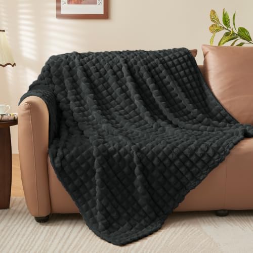 BEDELITE Charcoal Grey Checked Fleece Throw Blanket for Couch, 50x60 Inches - color: Charcoal Grey, size: Throw(50"x60")