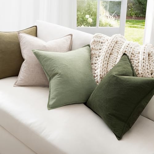 MIULEE Green and White Boho Linen Pillow Covers 18x18 Inch Pack of 4 - color: Green and White, size: 18" x 18" (Pack of 4)