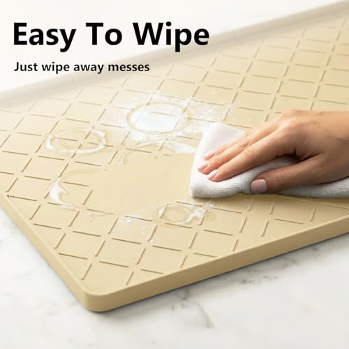 Mateeylife Under Sink Mat Kitchen Waterproof, Silicone Sink Tray 28"X19" - color: Khaki, size: 19''W x 28''L