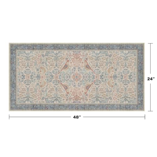 Vintage Boho 2x4 Area Rug for Entryway - Washable Blush Red Slate Blue Kitchen Rug for the Floor, Low Pile Non-Slip Rugs for Bathroom, Floral Bird Pattern Decor & Stain Resistance - color: Blue & Red, size: 2' x 4' (Rectangular)