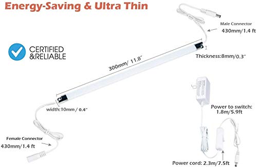 Cefrank LED Display Lights, 6-Pack Linkable Cabinet Lighting Kit 6000K - color: White