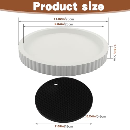 Round Decorative Tray for Coffee Table, 11 Inch White Tabletop Display Tray