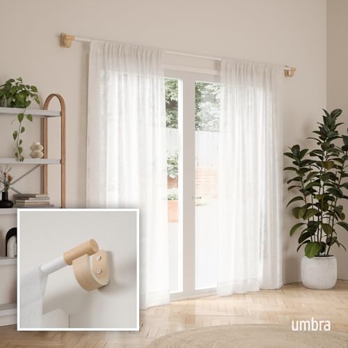 Umbra Bellwood Curtain Rod, Adjustable, 42 to 120 Inches, White/Natural - color: White/Natural