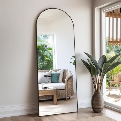 Rowjut Floor Mirror Arched Full Length Mirrors, Mirror Full Length Standing Hanging or Leaning Against Wall, 59"x18" Large Full Body and Wall Mounted Mirror for Bedroom Living Room, Black - color: Black, size: 59"L x 18"W