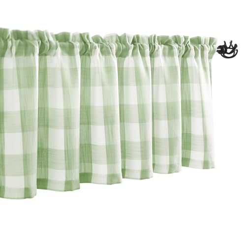 Buffalo Check Kitchen Valance Curtains for Living Room Kitchen 52x15" Green - color: Light Green and White, size: 50"W x 15"L (Pack of 1)