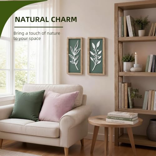 LETUBUYU 3D Wooden Leaf Sage Green Boho Wall Art, Set of 2 - color: 2 Pcs Sage Green, size: 7"X16"