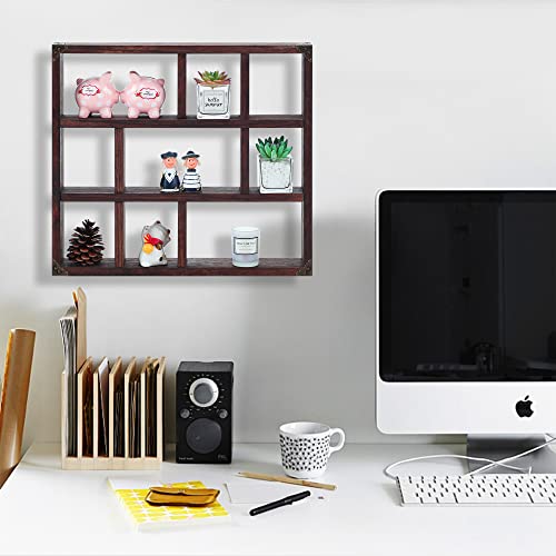 17.7x15.7-Inch Shadow Box Shelf 9-Slot Rustic Floating Shelves Larger Wall Mounted Shelf Lightweight Solid Wood Display Shelf Freestanding Farmhouse(9C-Rustic Walnut) - color: 9c-rustic Walnut, size: 1 PCS