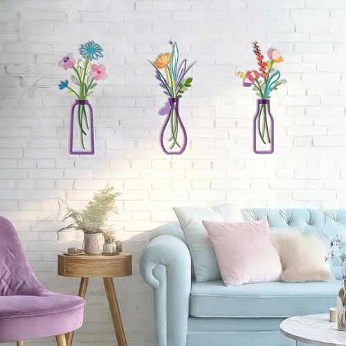 Embewhis Wall Decor Metal Flowers 3pcs, Rustic Farmhouse Flower Sculptures, 13.7" Wall Art Decor, Drill-Free Install Option for Living Room, Kitchen, Bedroom & Bathroom - size: N