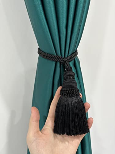 2 Pack Curtain Tie Backs Rope Tassels for Curtain Holdback - color: Black, size: 2p