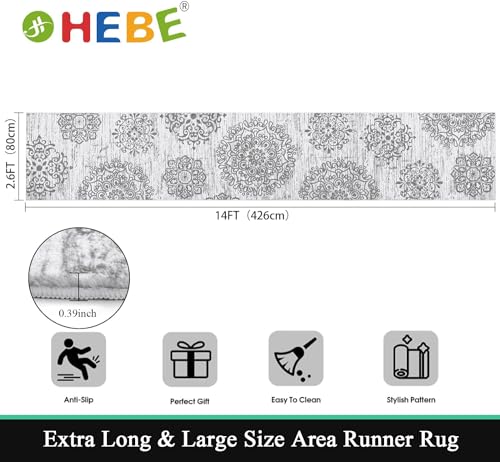 HEBE Hallway Runner Rug 2'8''x14', Washable Non Slip Kitchen Rug Runner - color: Grey, size: 2'8" x 14' (Rectangular)