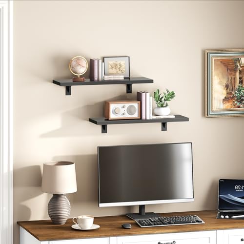 HOOBRO Floating Shelves for Wall, 15.7" Wall Mounted Shelves Set of 2 - color: Black, size: 15.7 Inches