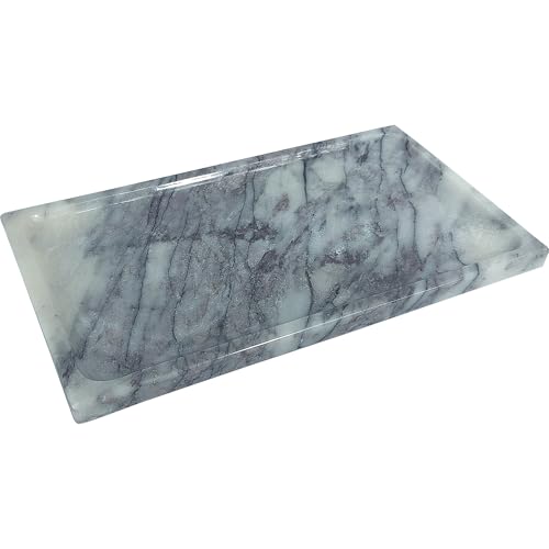 White Marble Vanity Tray – 10.63"x5.91" Rectangular Natural Stone Organizer for Bathroom Perfume Makeup Jewelry Dresser Entryway - color: Rectangular Plum Blossom White