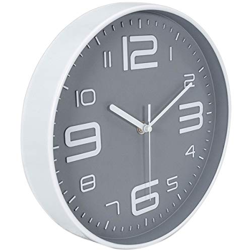 45Min 10 Inch 3D Number Dial Face Modern Wall Clock, Silent Non-Ticking Round Home Decor Wall Clock with Arabic Numerals, Colorful Dial Face (Gray) - color: 10''grey