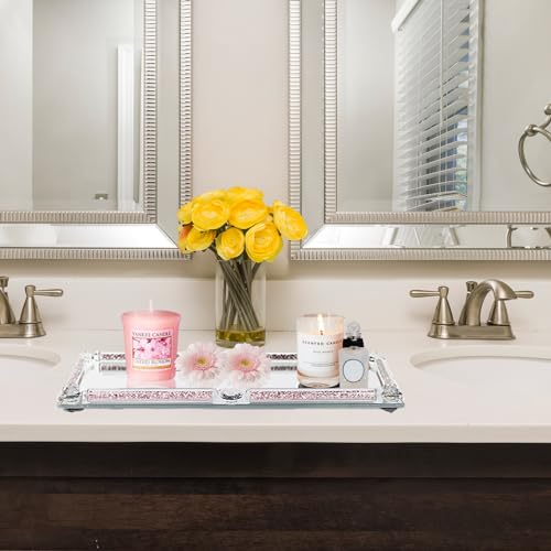 Crystal Glass Tray, 11.8"x7.9" Rose Rectangular Perfume Tray - color: Rose