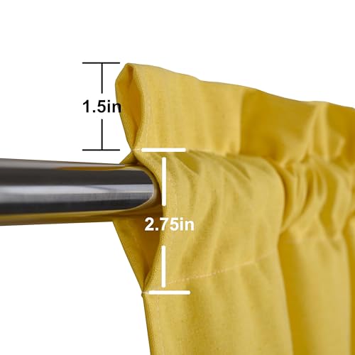 DOSLY Ides Farmhouse Rustic Cotton Valance Curtain, Yellow Striped Pleated Design with Coconut Buttons, Multi-Room Window Treatment for Kitchen Living Room Bedroom, 52" W x 18" L - color: Yellow & Yellow Stripe, size: 52"W x 18"L (Pack of 1)