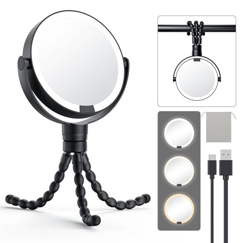 Gospire 5.85” Tripod Travel Makeup Mirror with Light and Magnification - color: Black