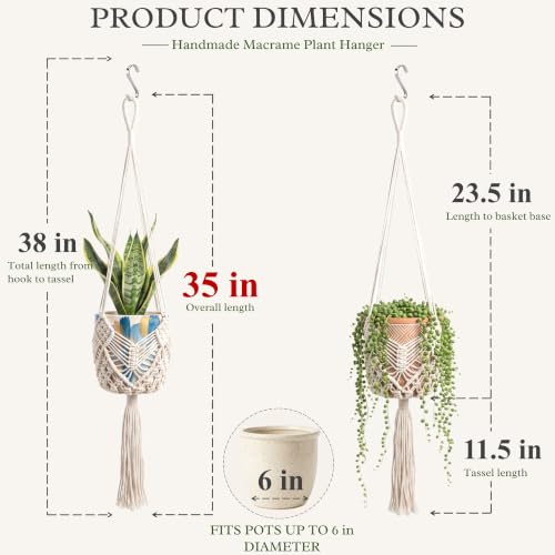 Boho Macrame Plant Hanger with Hooks, Rope Hanging Baskets for Plants - color: White 2pack Pots Not Included
