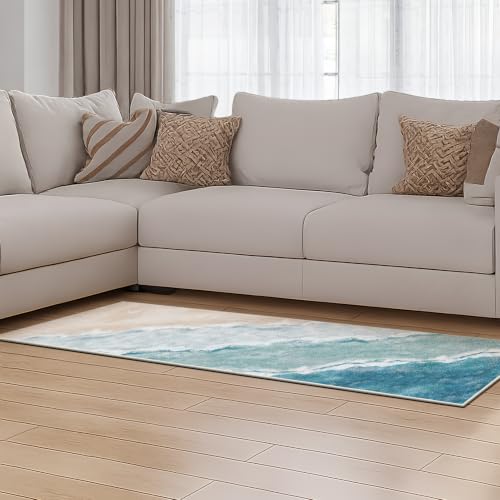 Beach Pattern 2x6ft Runner Rug Non Slip Washable Kitchen Runner Rug with Rubber Backing,Low-Pile Soft Washable Runner Rugs for Hallway Entryway Kitchen Bedroom Living Room Bathroom - color: Light Blue Beach, size: 2' x 6' (Rug)