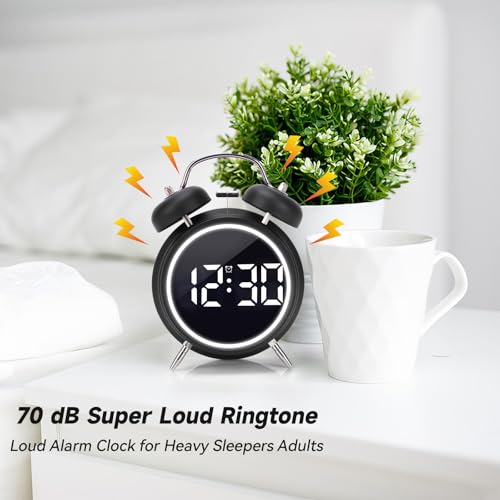 Digital Small Alarm Clock, 4.5 Inch Double Bell Electronic LED Alarm Clock - color: Black