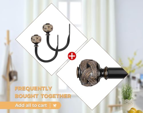 USFOOK Curtain Rods for Windows 48 to 84 Inch, Black, Leaf Finials - color: Black, size: 48-84"