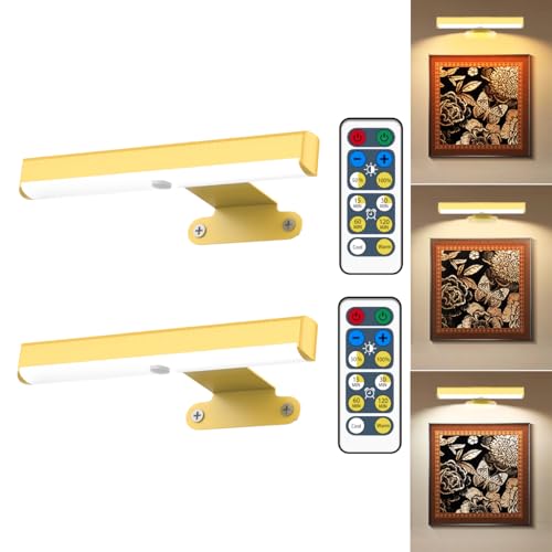 EUIOKUN LED Picture Light Battery Operated Wall Sconces for Wall Decor 2Pcs - size: 2Pack Gold